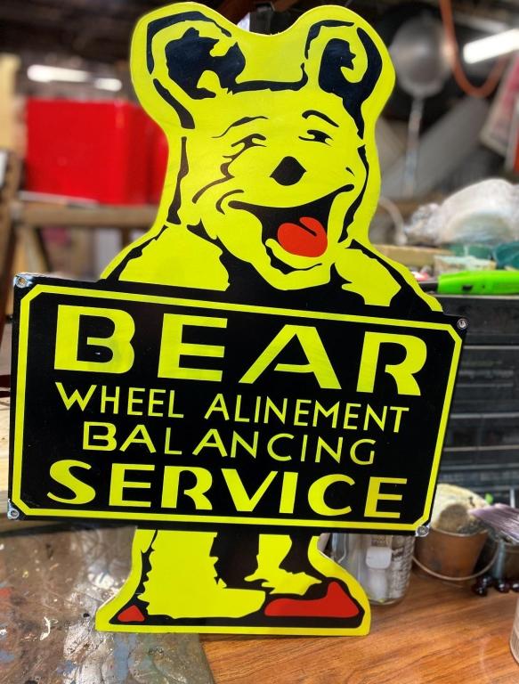 Bear Wheel Alignment metal sign, 24 1/2x17 3/4