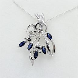 Sterling Silver Sapphire Brooch/Pendant & Chain - New!