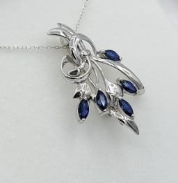Sterling Silver Sapphire Brooch/Pendant & Chain - New!