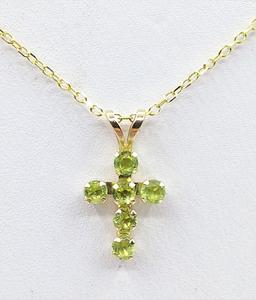 Yellow Gold Peridot Cross Pendant & Chain - New!