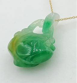 Sterling Silver Jadeite Fish Pendant with Yellow Gold Chain - New!