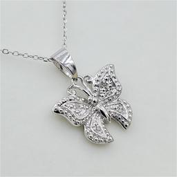 Sterling Silver Diamond Butterfly Pendant & Chain - New!