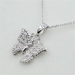 Sterling Silver Diamond Butterfly Pendant & Chain - New!