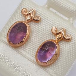 Sterling Silver Rose Amethyst Earrings - New!