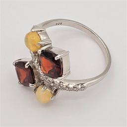 Sterling Silver Garnet, Opal & Cubic Zirconia Ring - New!