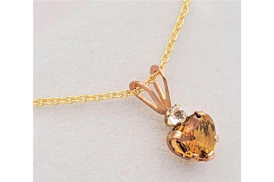 Orange Sapphire & Moonstone Heart Pendant with Sterling Chain - New