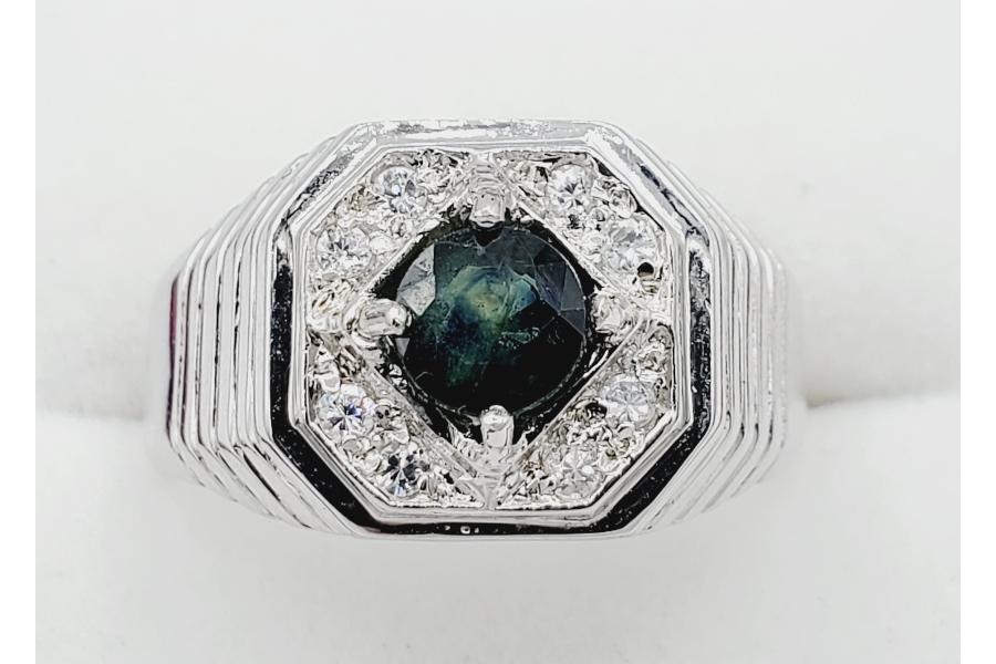 Blue Sapphire & CZ Ring - New