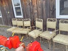 Vintage Wrought Iron Glass Top Table & 6 Chairs