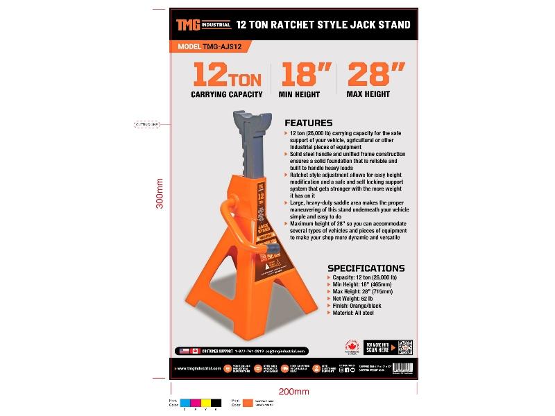 New TMG-AJS12 12 Ton Jack Stand (2 pcs, 1 pair per box, sold per box)