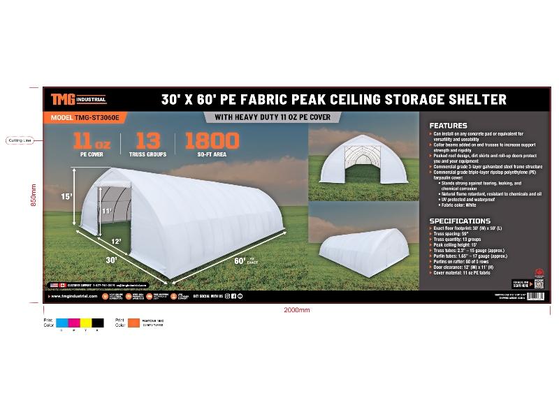New TMG-ST3060E Shelter Peak 30' X 60' PE Cover