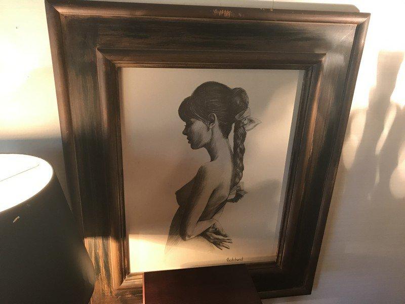 FRAMED ARTWORK - TOPLESS WOMEN - SIGNED PRITCHARD - 32''H x 27''W