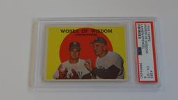 BASEBALL CARD - 1959 TOPPS #383 - WORDS OF WISDOM LARSEN / STENGEL - PSA GRADE 6