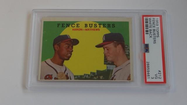 BASEBALL CARD - 1959 TOPPS #212 - FENCE BUSTERS AARON / MATHEWS - PSA GRADE 3