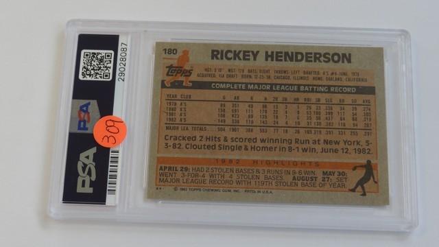 BASEBALL CARD - 1983 TOPPS #180 - RICKEY HENDERSON - PSA GRADE 8 NM-MT
