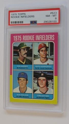 BASEBALL CARD - 1975 TOPPS #623 - ROOKIE INFIELDERS / KEITH FERNANDEZ - PSA GRADE 8 NM-MT