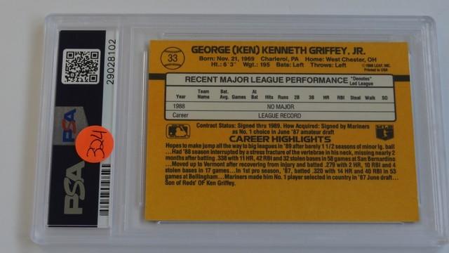 BASEBALL CARD - 1989 DONRUSS #33 - KEN GRIFFEY JR - PSA GRADE 9 MINT