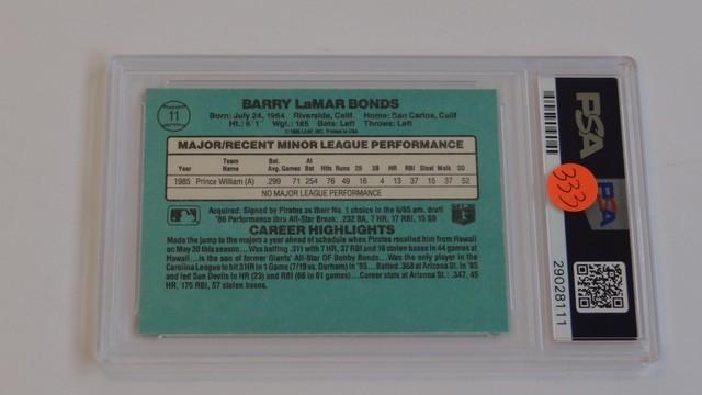 BASEBALL CARD - 1986 DONRUSS ROOKIES #11 - BARRY BONDS - PSA GRADE 9 MINT