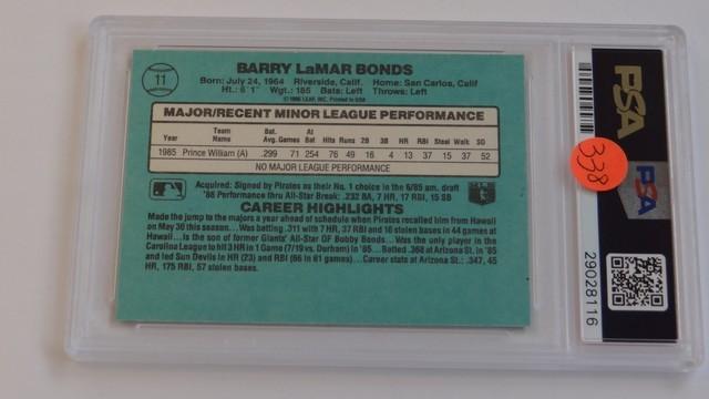 BASEBALL CARD - 1986 DONRUSS ROOKIES #11 - BARRY BONDS - PSA GRADE 9 MINT