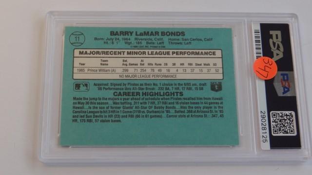 BASEBALL CARD - 1986 DONRUSS ROOKIES #11 - BARRY BONDS - PSA GRADE 7 NM