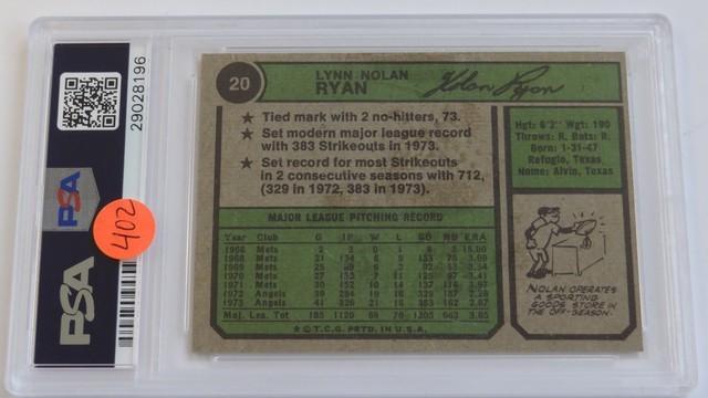 BASEBALL CARD - 1974 TOPPS #20 - NOLAN RYAN - PSA GRADE 4