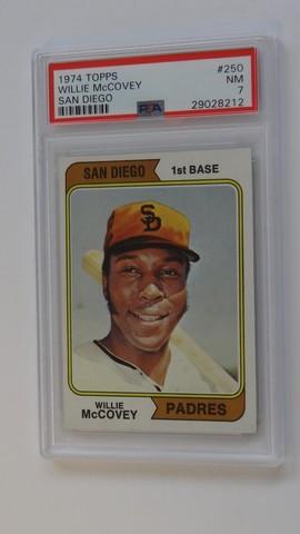 BASEBALL CARD - 1974 TOPPS #250 - WILLIE McCOVEY SAN DIEGO - PSA GRADE 7 NM