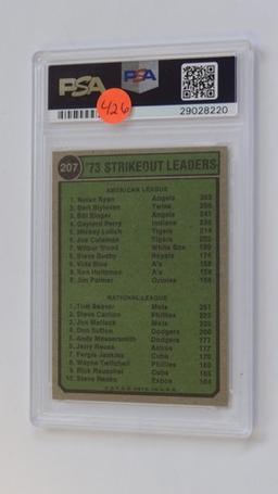 BASEBALL CARD - 1974 TOPPS #207 - STRIKEOUT LEADERS N. RYAN / T. SEAVER - PSA GRADE 7 NM