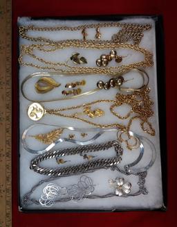Silver & Gold Tone Necklace, Earring, & Brooch Lot