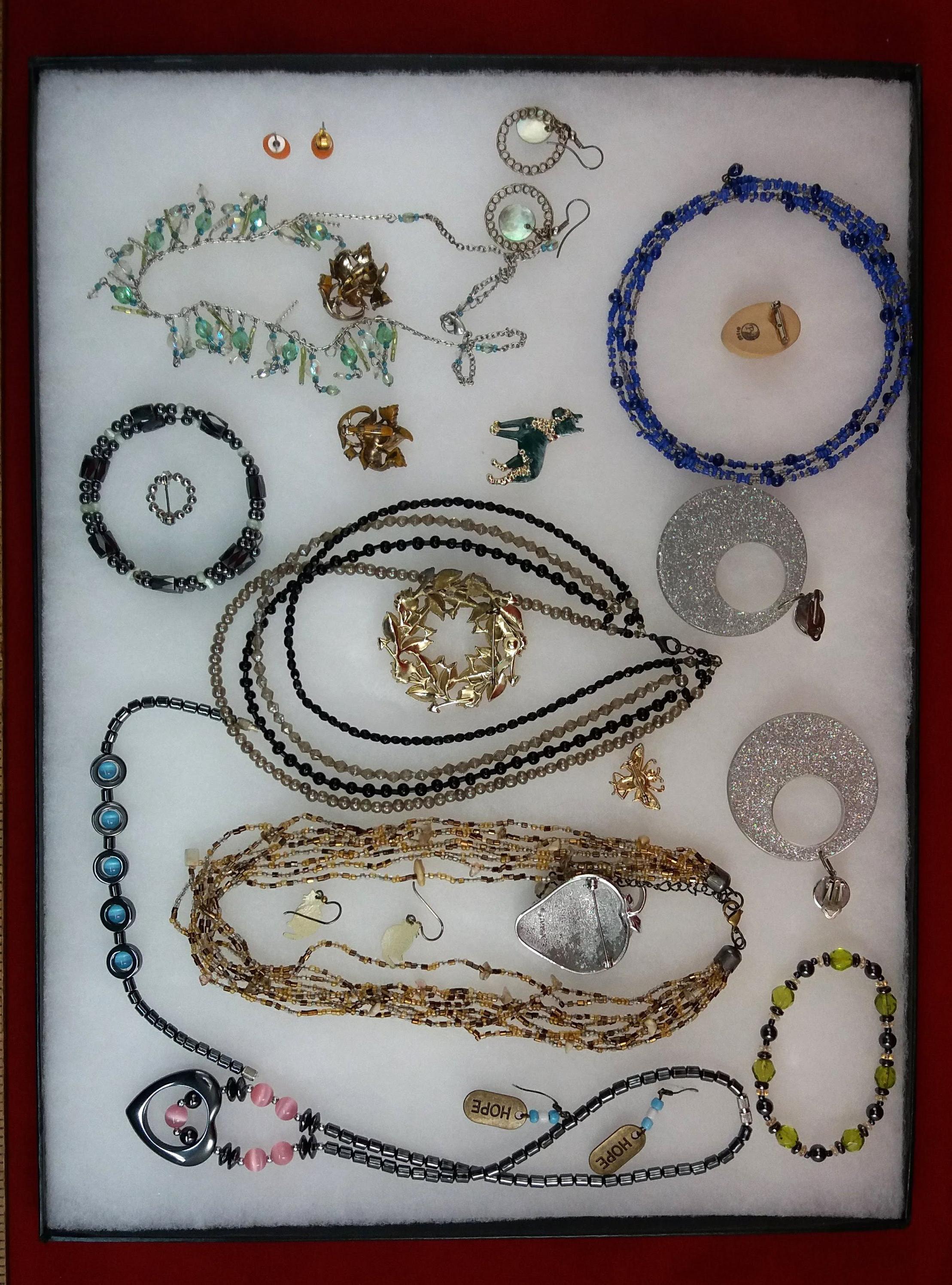 Glass Bead Necklace,Earring, Bracelet & Brooch Lot