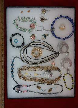 Glass Bead Necklace,Earring, Bracelet & Brooch Lot