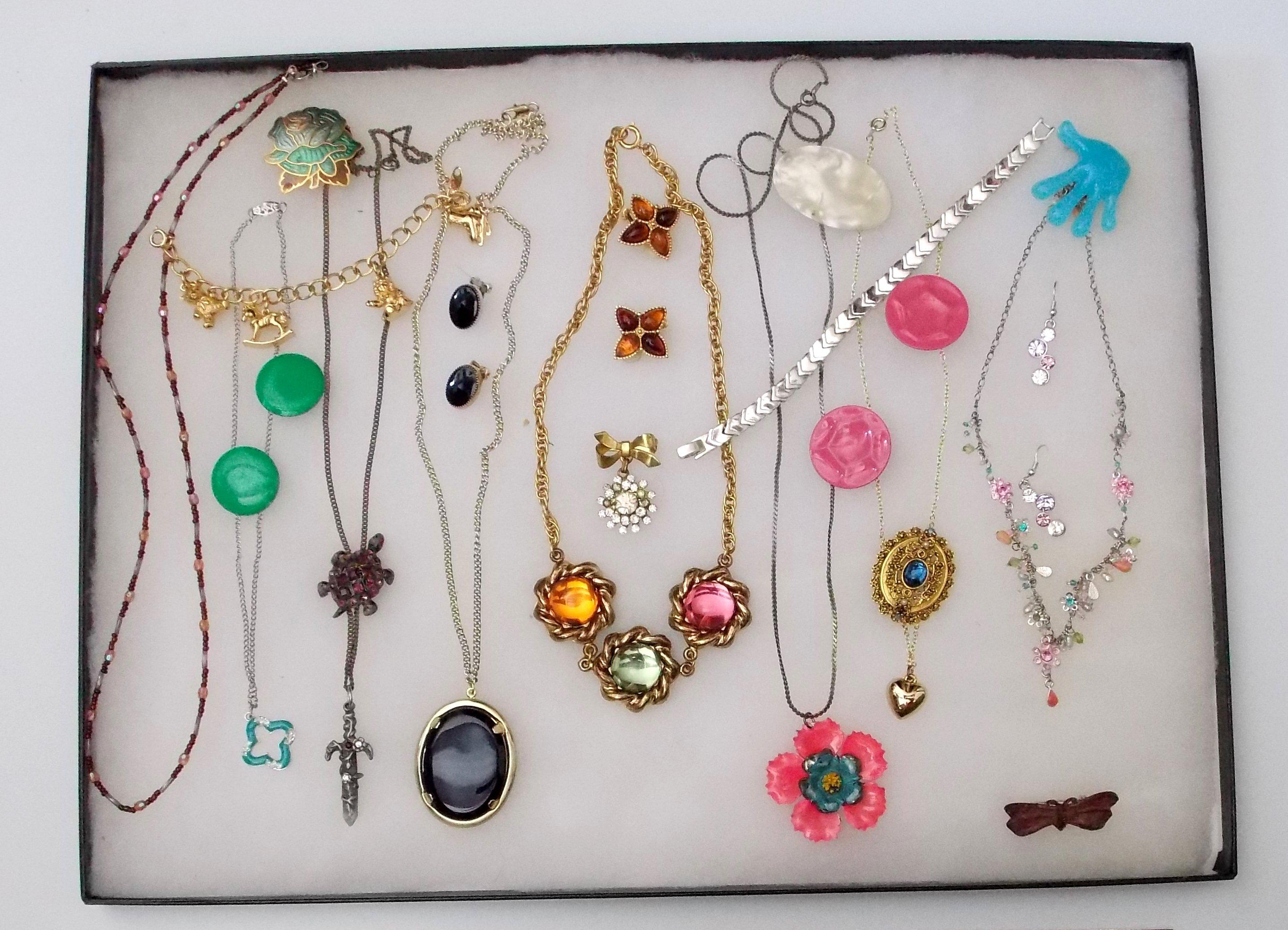 Necklace, Earring & Bracelet Lot w/ Clear & Colored Glass