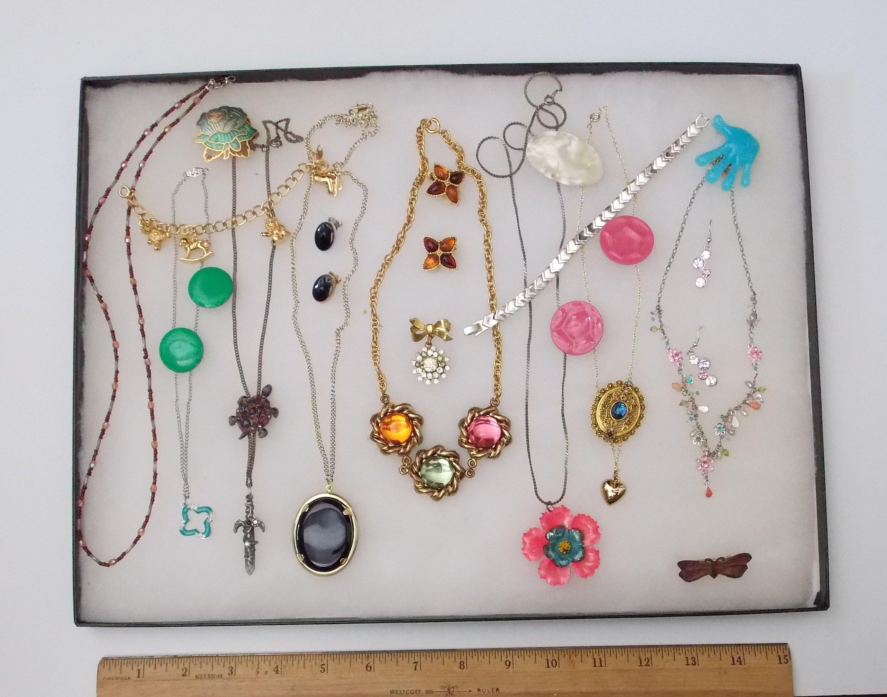 Necklace, Earring, & Brooch Lot w/ Colored Plastic Beads