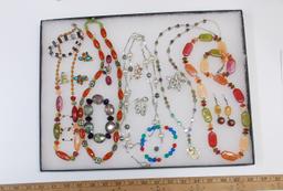 Necklace, Bracelet& Brooch Lot w/ Glass Beads