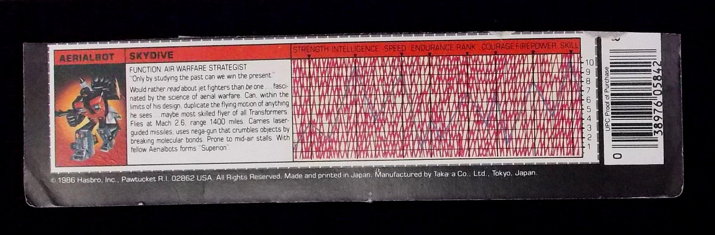 Aerialbot Skydive Transformers G1 Tech Spec / File Card