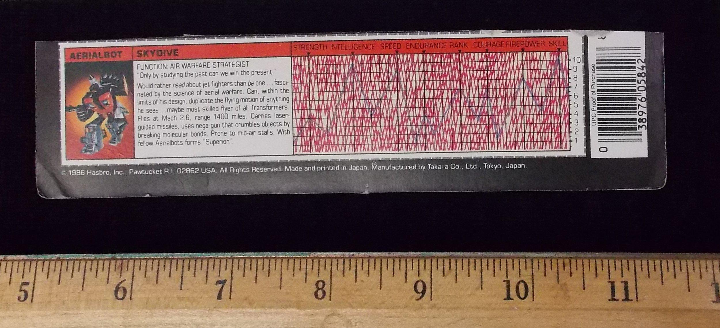 Aerialbot Skydive Transformers G1 Tech Spec / File Card