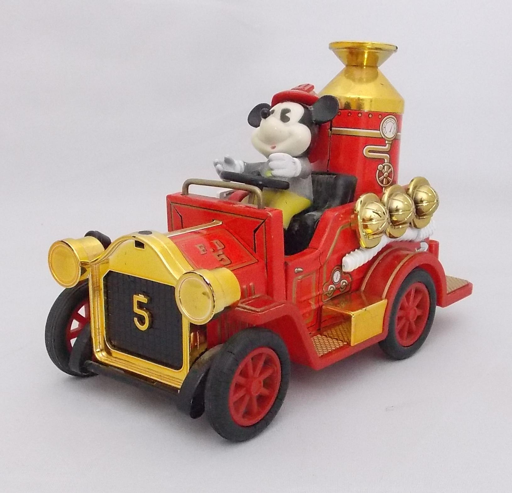 Japanese Tin Litho Mickey Mouse Fire Engine FD 5 Lever Toy