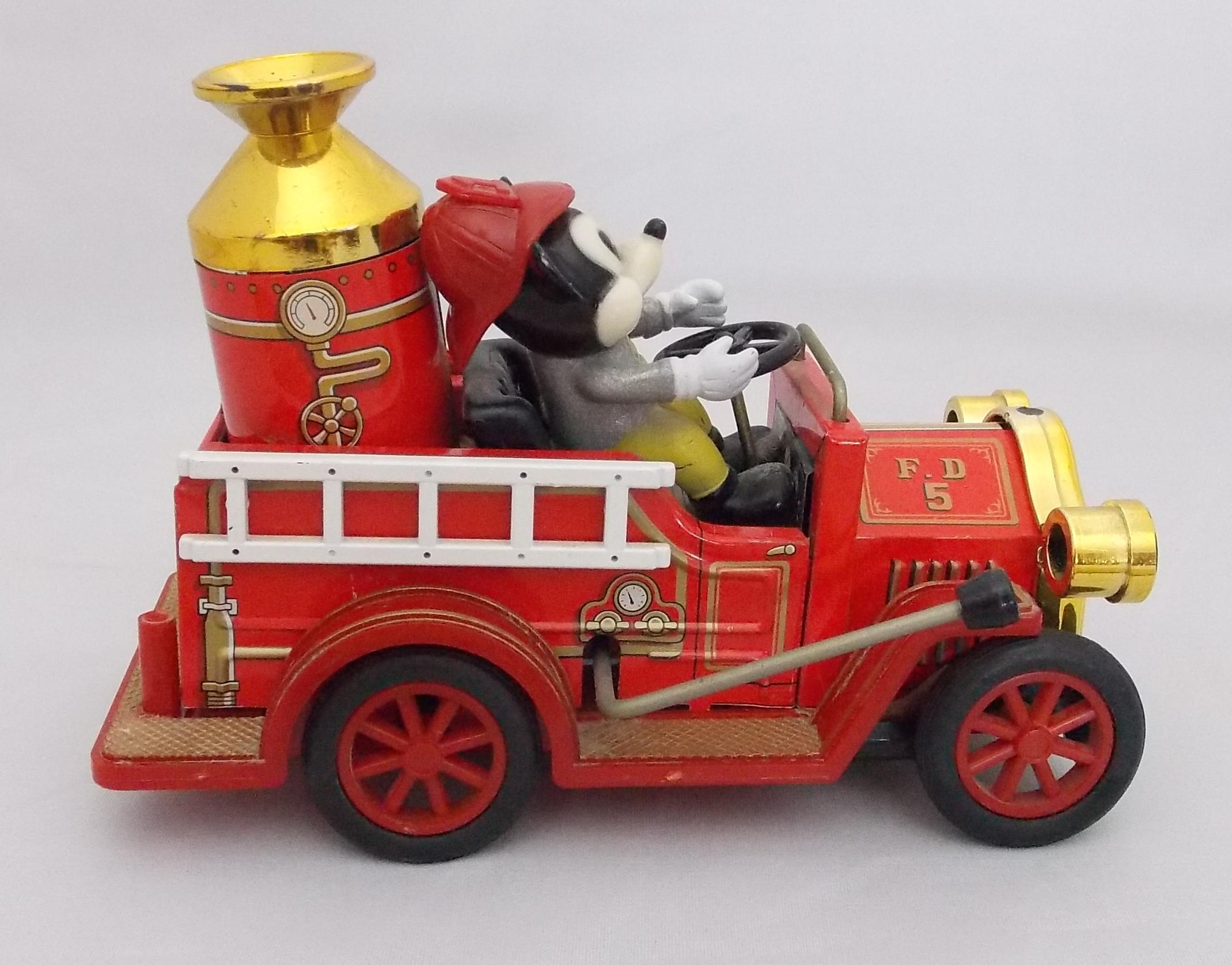 Japanese Tin Litho Mickey Mouse Fire Engine FD 5 Lever Toy