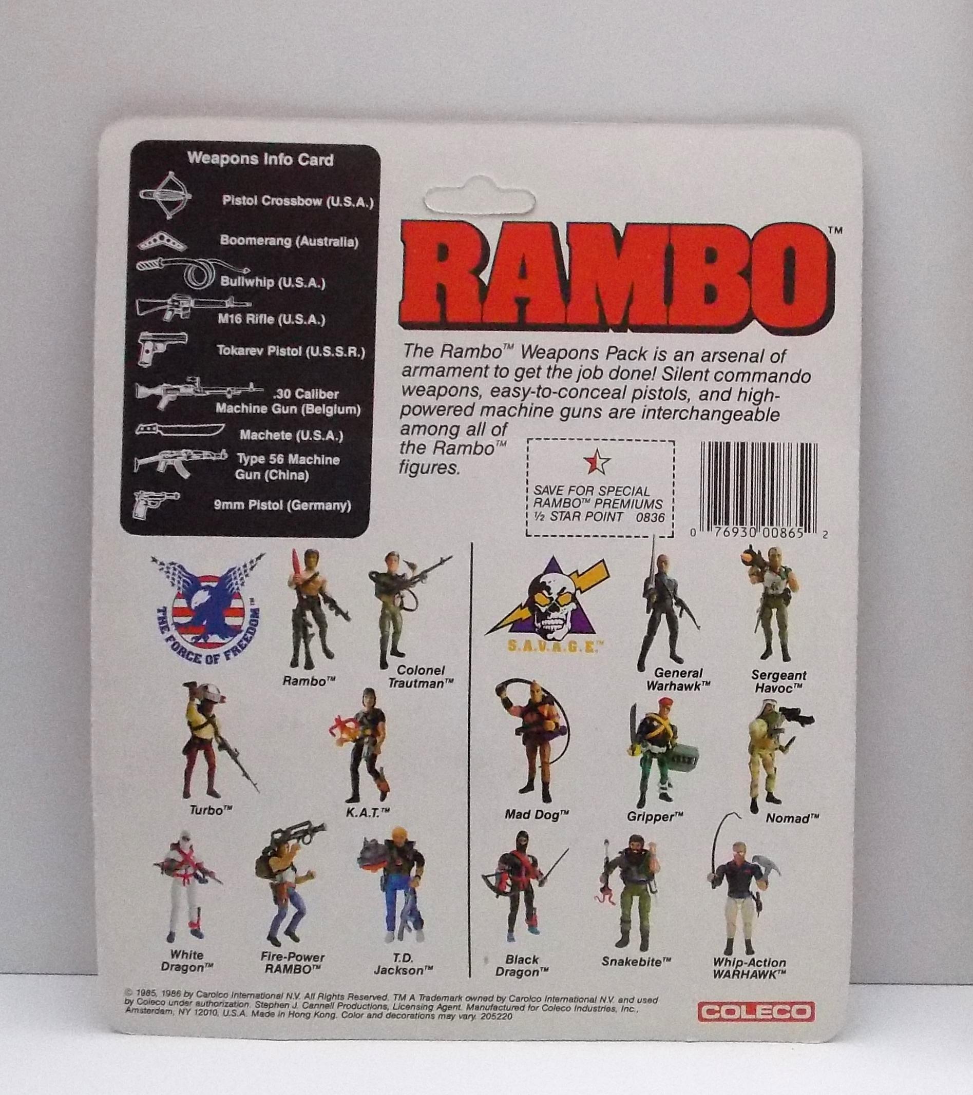 Vintage 1985 Coleco Rambo Action Figure Weapons Pack