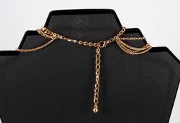 Gold Tone Multi-Strand Necklace w/ Clear Stones