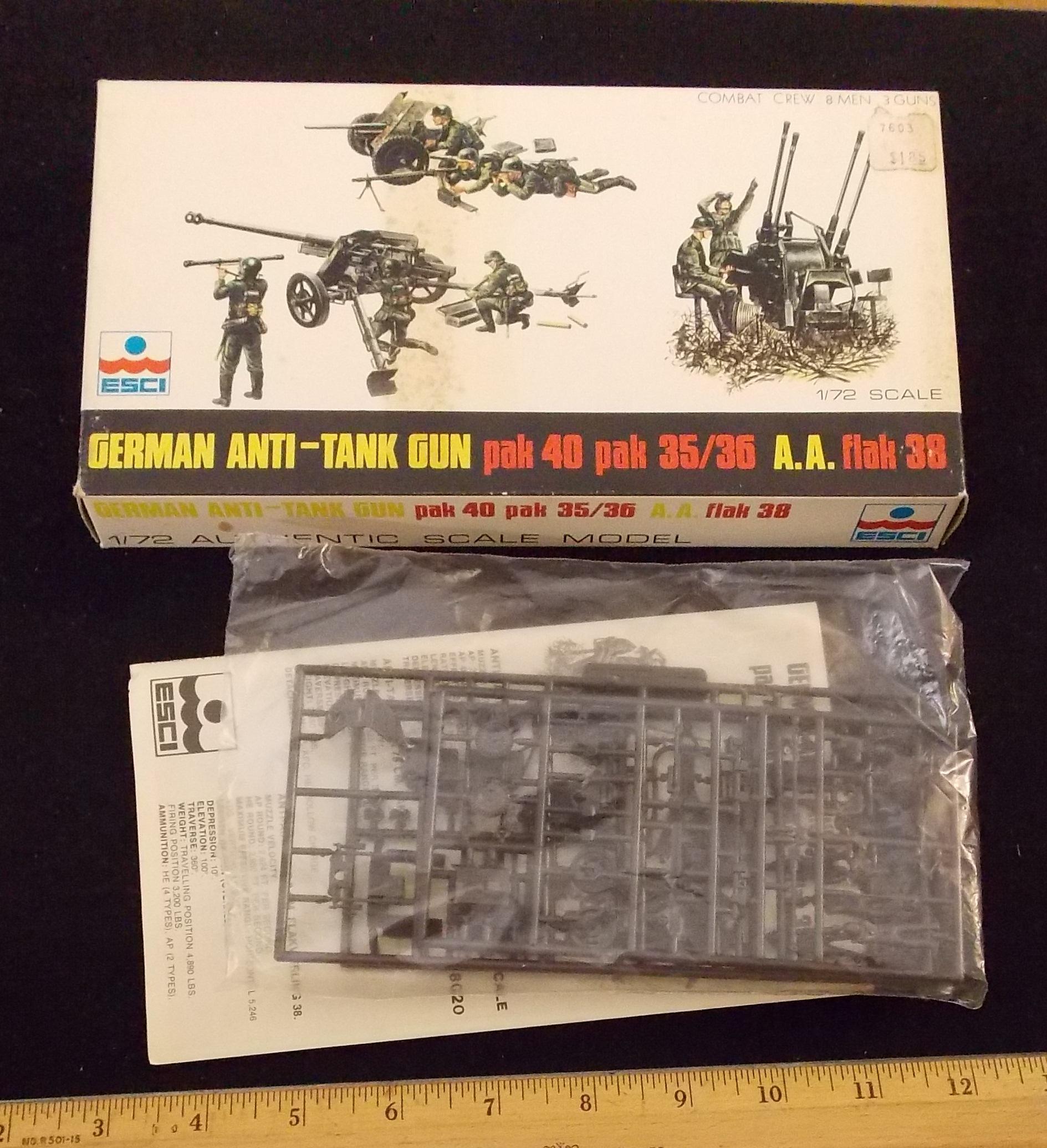 ESCI 1/72 Scale German Anti-Tank Gun Pak 40, Pak 35/36 A.A. Flak 38 Model Figures