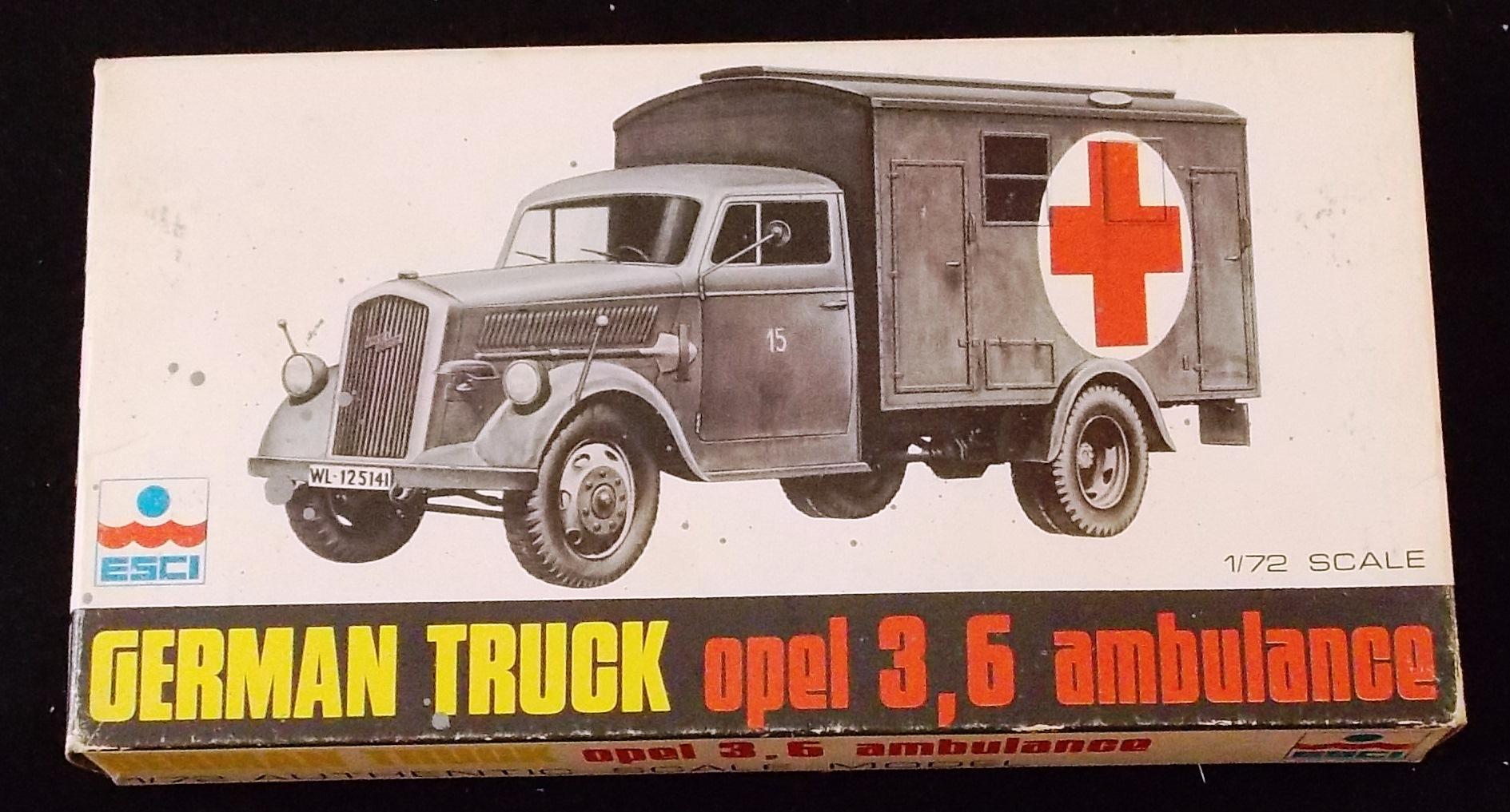 ESCI 1/72 Scale German Truck Opel 3,6 Ambulance  Military Vehicle Model Kit