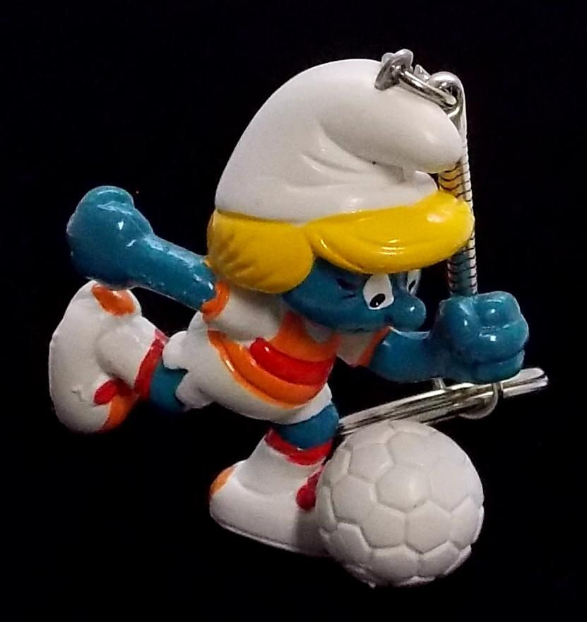 Vintage Soccer Smurfette PVC Figural Keychain