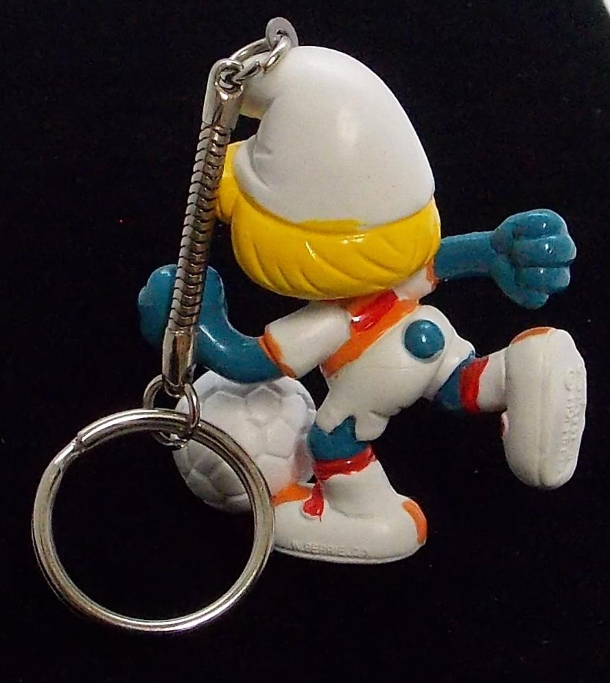 Vintage Soccer Smurfette PVC Figural Keychain