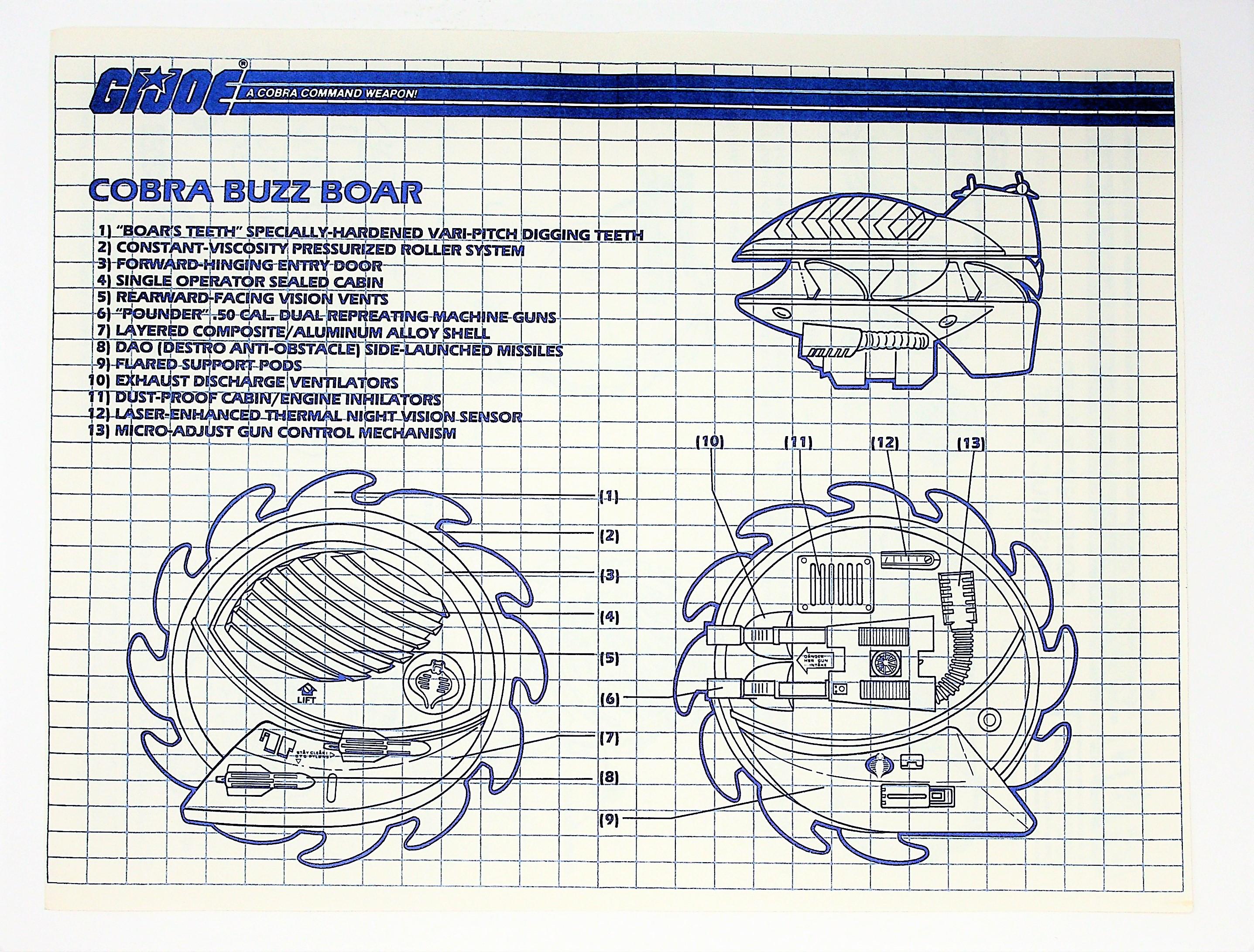 GI Joe Vintage Cobra Buzz Boar Original Hasbro Vehicle Blueprints / Instructions Hasbro