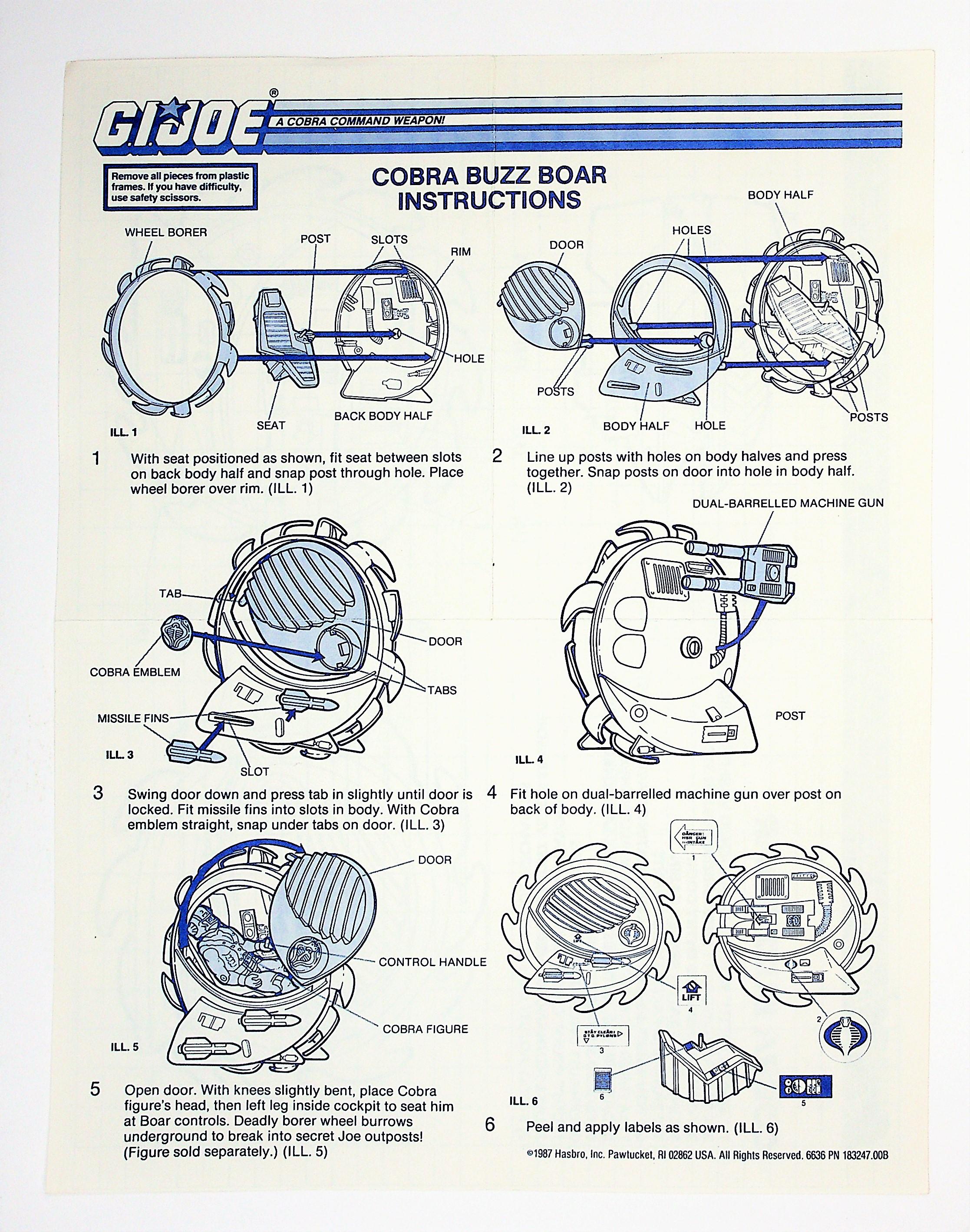 GI Joe Vintage Cobra Buzz Boar Original Hasbro Vehicle Blueprints / Instructions Hasbro