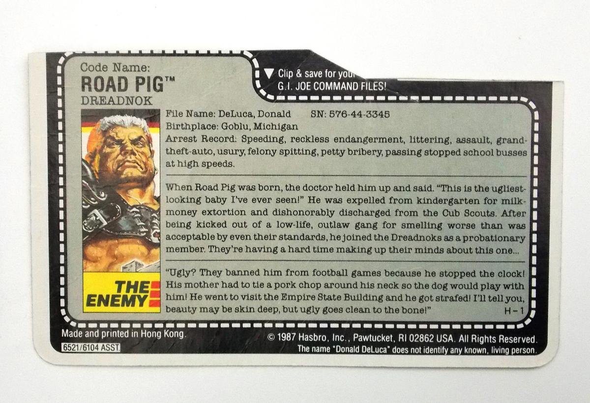 Vintage Dreadnok Road Pig GI Joe FileCard