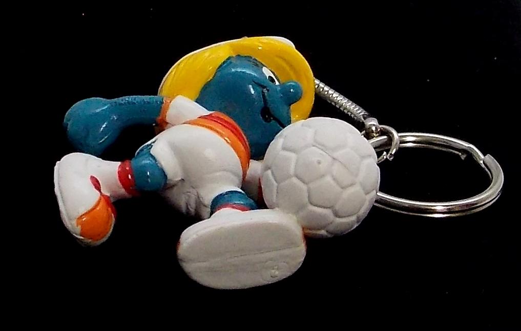 Vintage Soccer Smurfette PVC Figural Keychain