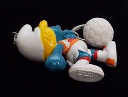 Vintage Soccer Smurfette PVC Figural Keychain