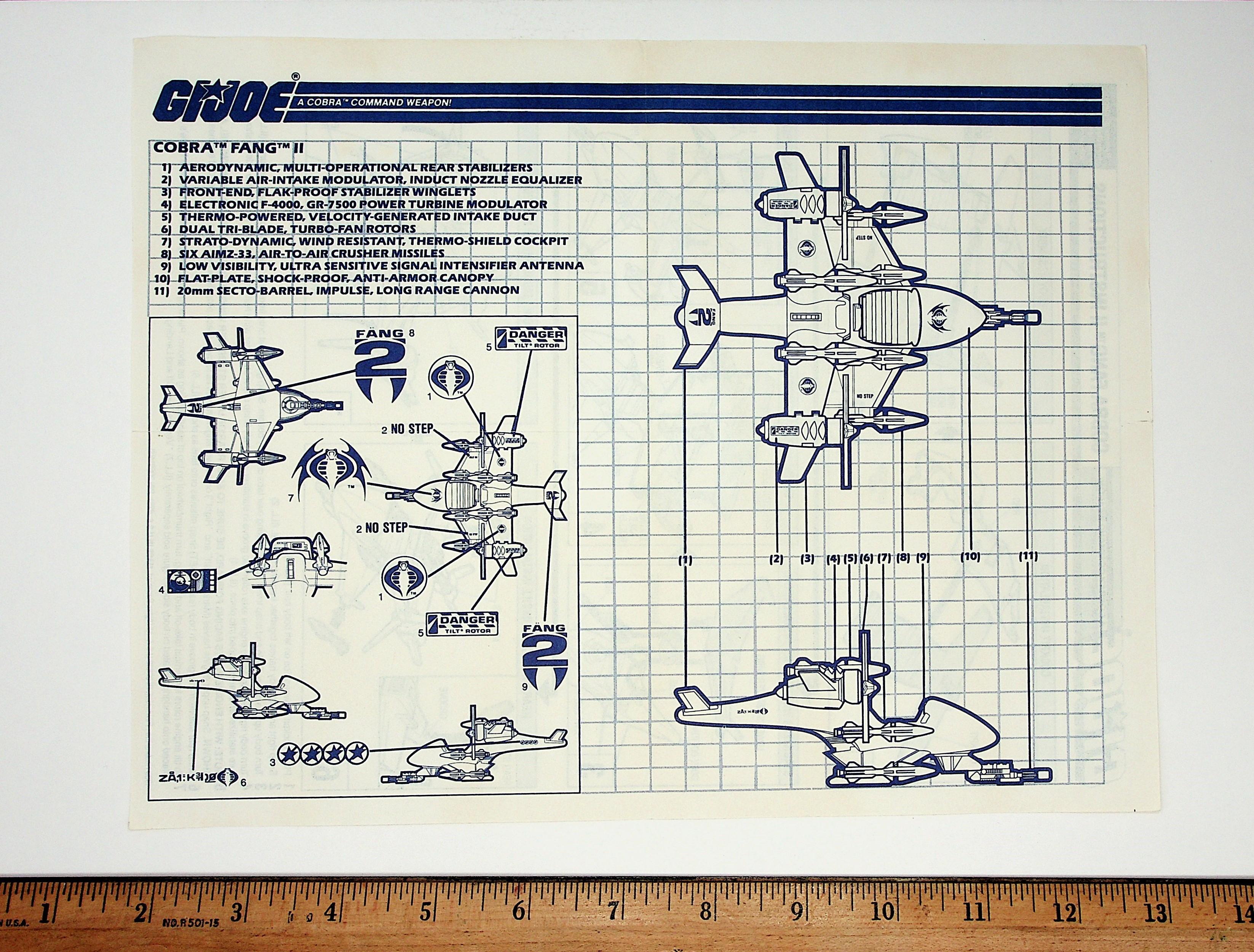 GI Joe Vintage Cobra Fang II Original Hasbro Vehicle Blueprints / Instructions Hasbro