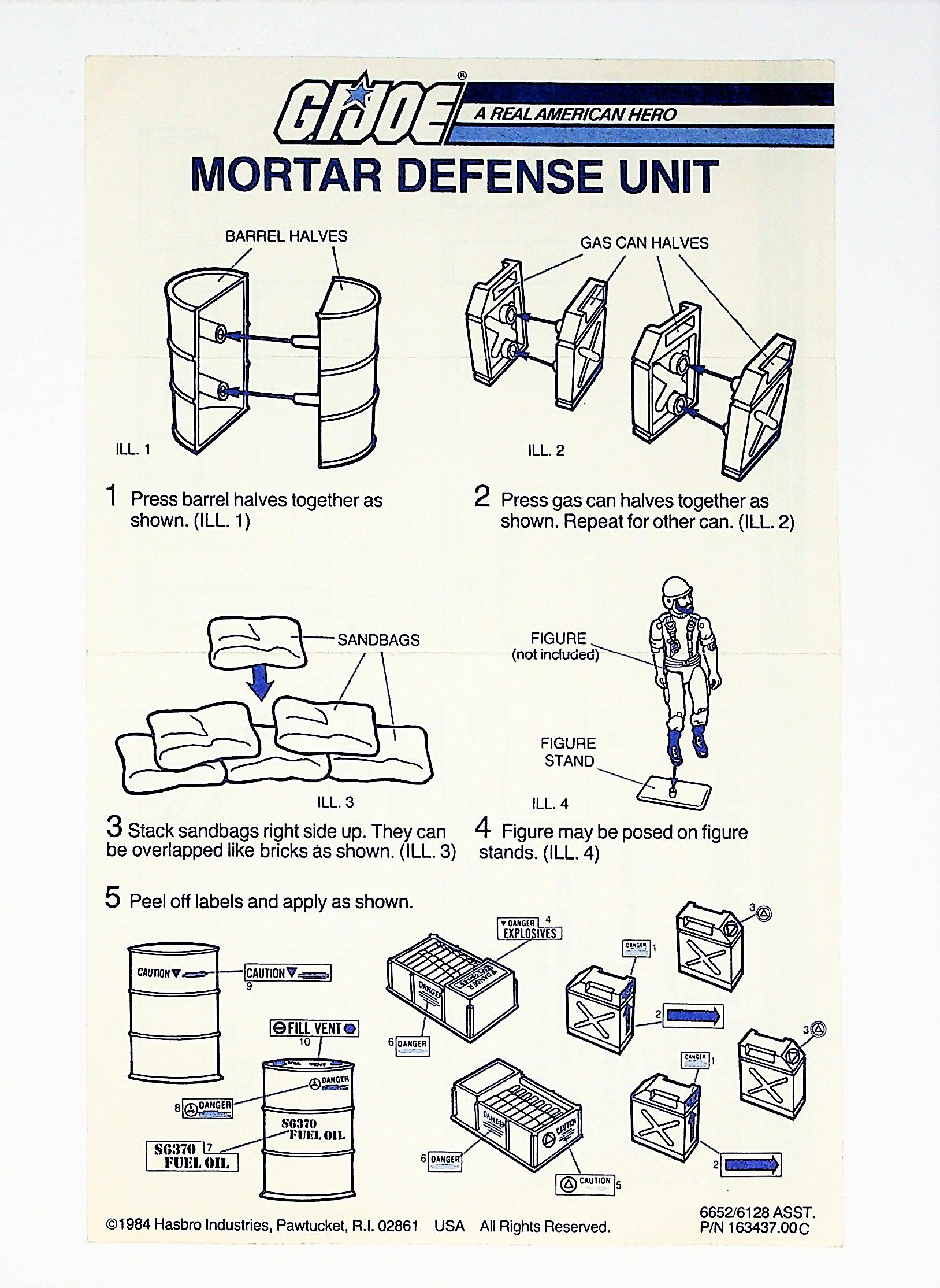 GI Joe Vintage Mortar Defense Original Hasbro Vehicle Blueprints / Instructions Hasbro