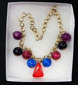 Costume Jewelry Necklace w/ Chunky Multicolored Glass Beads